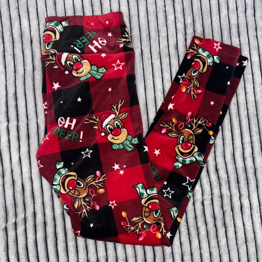No Boundaries Red and Black Reindeer Leggings